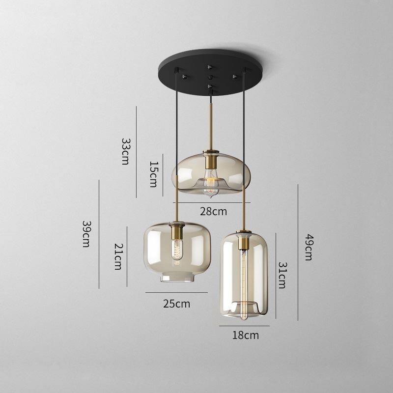 Lampada a sospensione a 3 luci in vetro classica a grappolo, caffè