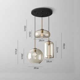 Lampada a sospensione a 3 luci in vetro classica a grappolo, caffè