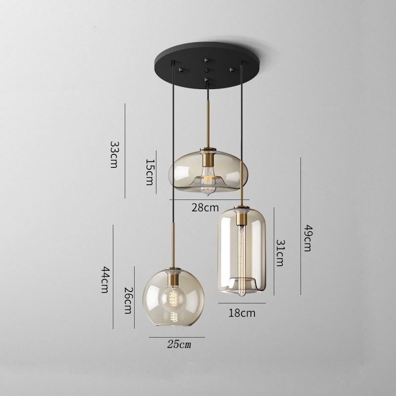 Lampada a sospensione a 3 luci in vetro classica a grappolo, caffè