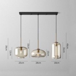 Lampada a sospensione a 3 luci in vetro classica a grappolo, caffè