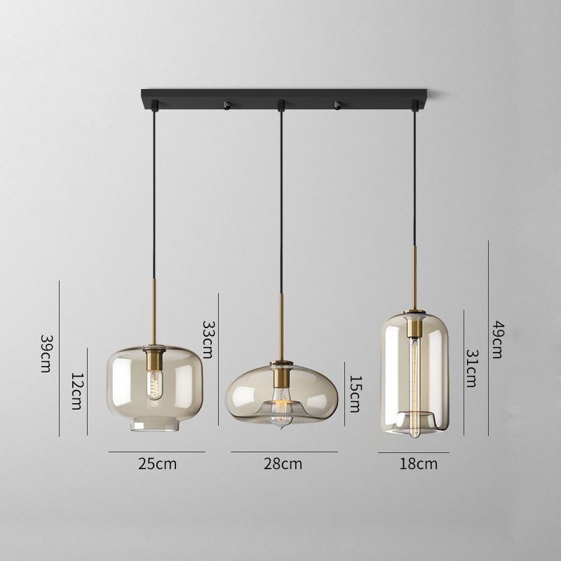 Lampada a sospensione a 3 luci in vetro classica a grappolo, caffè
