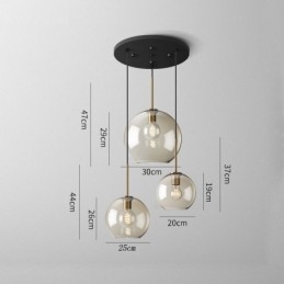 Lampada a sospensione a 3 luci in vetro classica a grappolo, caffè