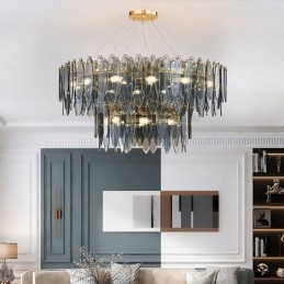 Lampadario moderno in vetro rotondo 14 luci E12/E14 80 x 60 cm