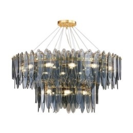Lampadario moderno in vetro rotondo 14 luci E12/E14 80 x 60 cm