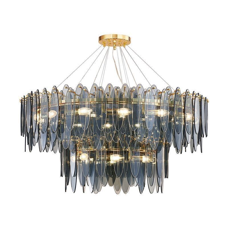 Lampadario moderno in vetro rotondo 14 luci E12/E14 80 x 60 cm