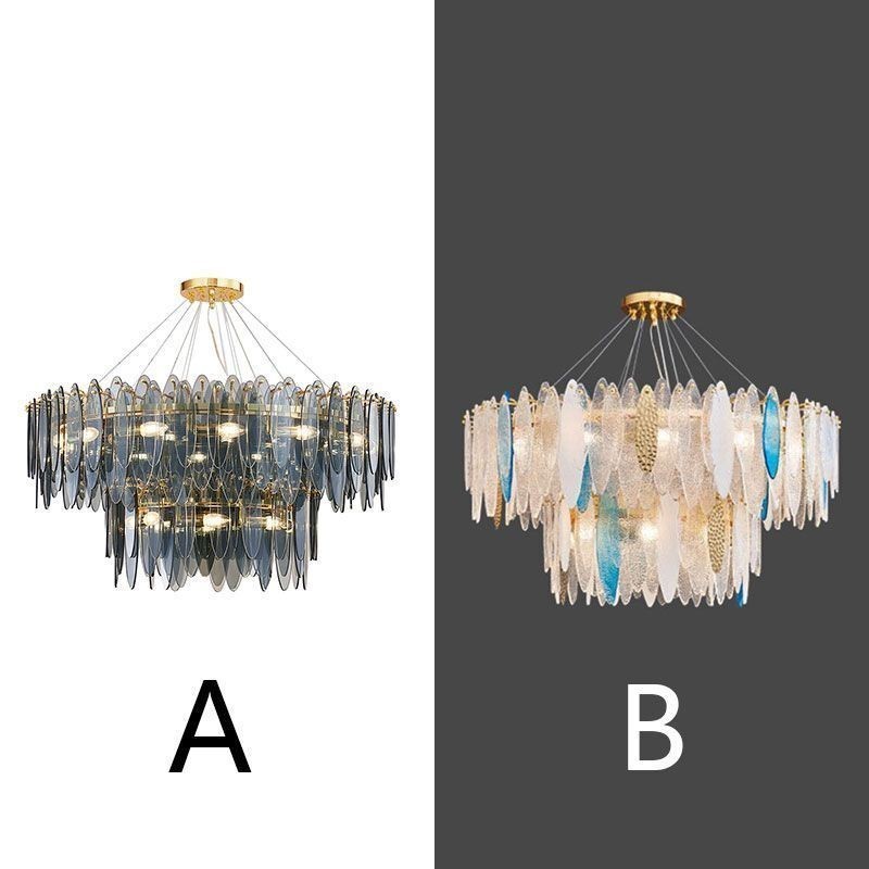 Lampadario moderno in vetro rotondo 14 luci E12/E14 80 x 60 cm