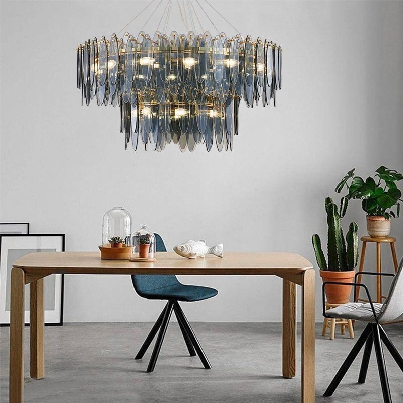 Lampadario moderno in vetro rotondo 14 luci E12/E14 80 x 60 cm
