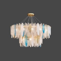 Lampadario moderno in vetro rotondo 14 luci E12/E14 80 x 60 cm