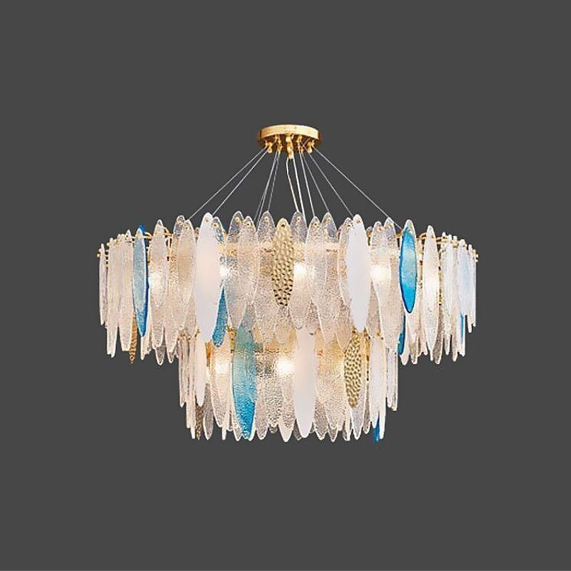 Lampadario moderno in vetro rotondo 14 luci E12/E14 80 x 60 cm
