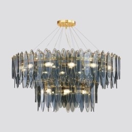 Lampadario moderno in vetro rotondo 14 luci E12/E14 80 x 60 cm