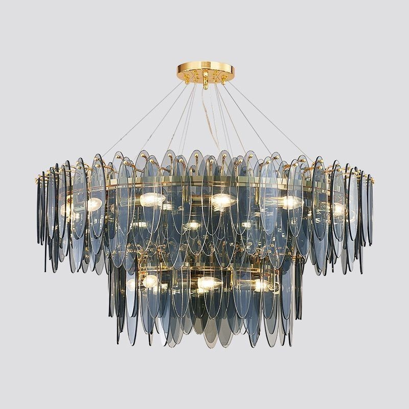 Lampadario moderno in vetro rotondo 14 luci E12/E14 80 x 60 cm