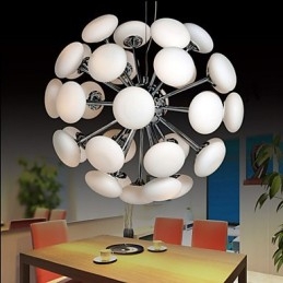 ModernYestaurant Lampada a sospensione circolare in vetro stile europeo, LED integrato, argento, 55 cm