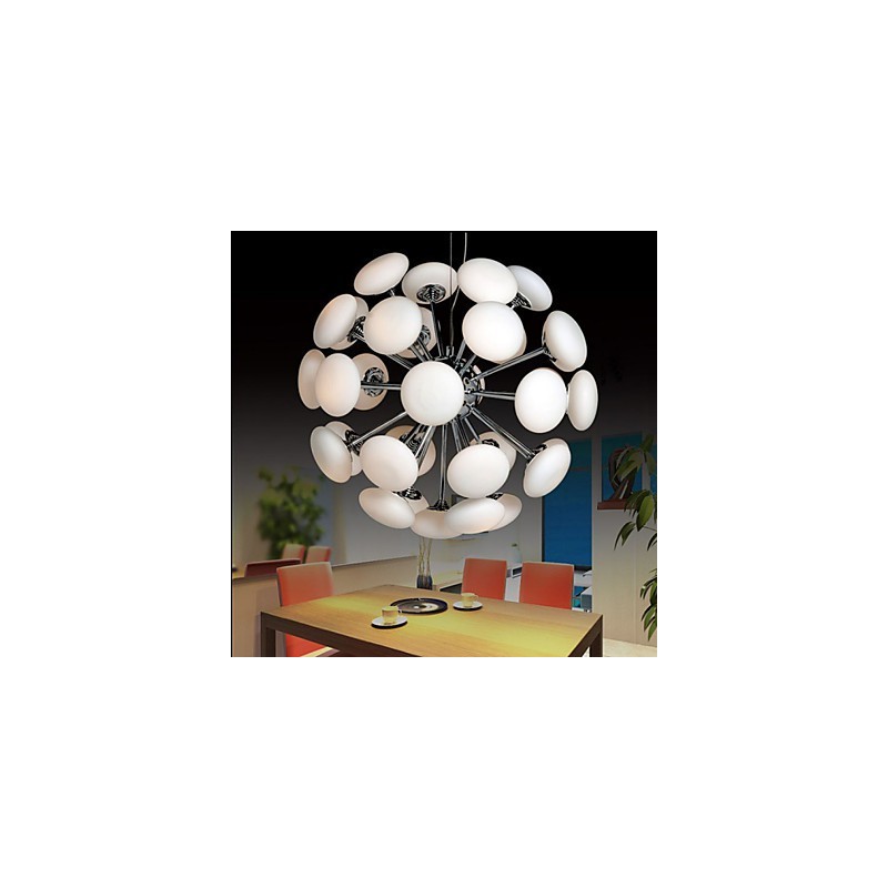 ModernYestaurant Lampada a sospensione circolare in vetro stile europeo, LED integrato, argento, 55 cm