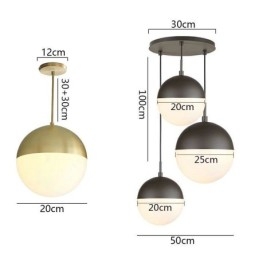 Lampada a sospensione moderna in vetro a sfera, 1 o 3 luci, E26/E27
