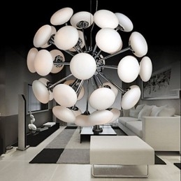 ModernYestaurant Lampada a sospensione circolare in vetro stile europeo, LED integrato, argento, 55 cm