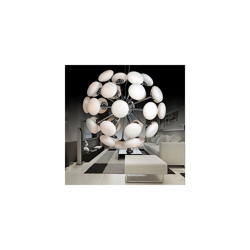 ModernYestaurant Lampada a sospensione circolare in vetro stile europeo, LED integrato, argento, 55 cm