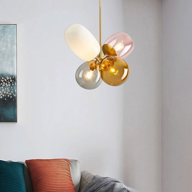 Lampada a sospensione nordica in vetro colorato, 4 luci, attacco E26/E27, 56 x 92 cm