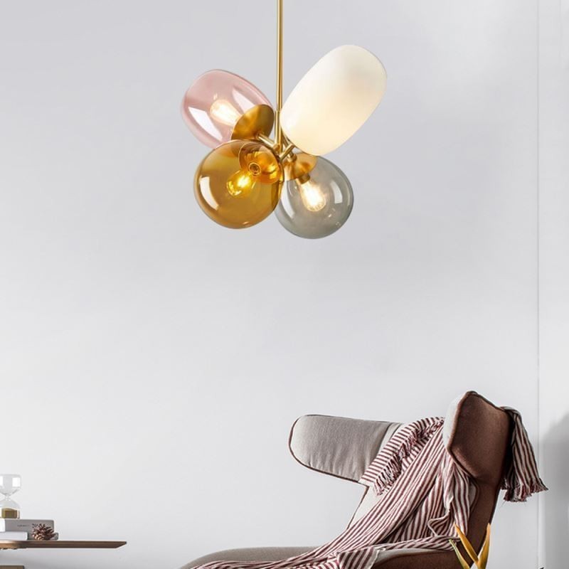 Lampada a sospensione nordica in vetro colorato, 4 luci, attacco E26/E27, 56 x 92 cm