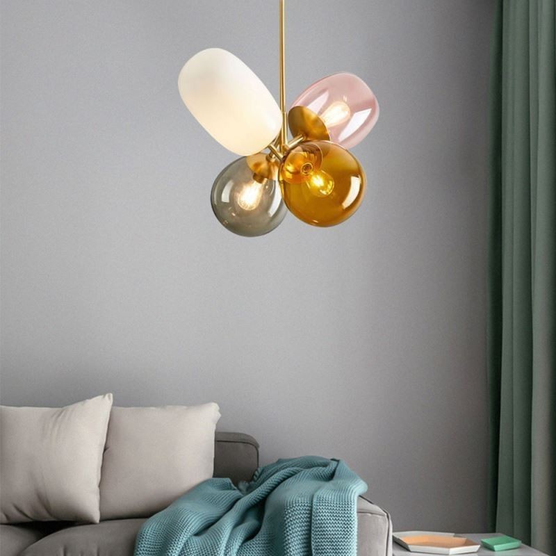 Lampada a sospensione nordica in vetro colorato, 4 luci, attacco E26/E27, 56 x 92 cm