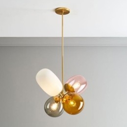 Lampada a sospensione nordica in vetro colorato, 4 luci, attacco E26/E27, 56 x 92 cm