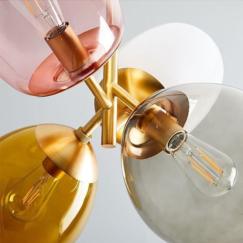 Lampada a sospensione nordica in vetro colorato, 4 luci, attacco E26/E27, 56 x 92 cm