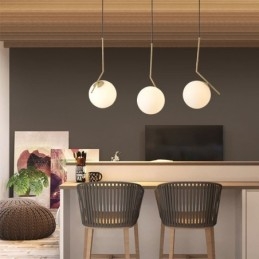 Lampada a sospensione a sfera in vetro con finitura in ottone