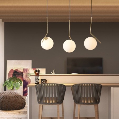 Lampada a sospensione a sfera in vetro con finitura in ottone