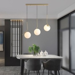Lampada a sospensione a sfera in vetro con finitura in ottone