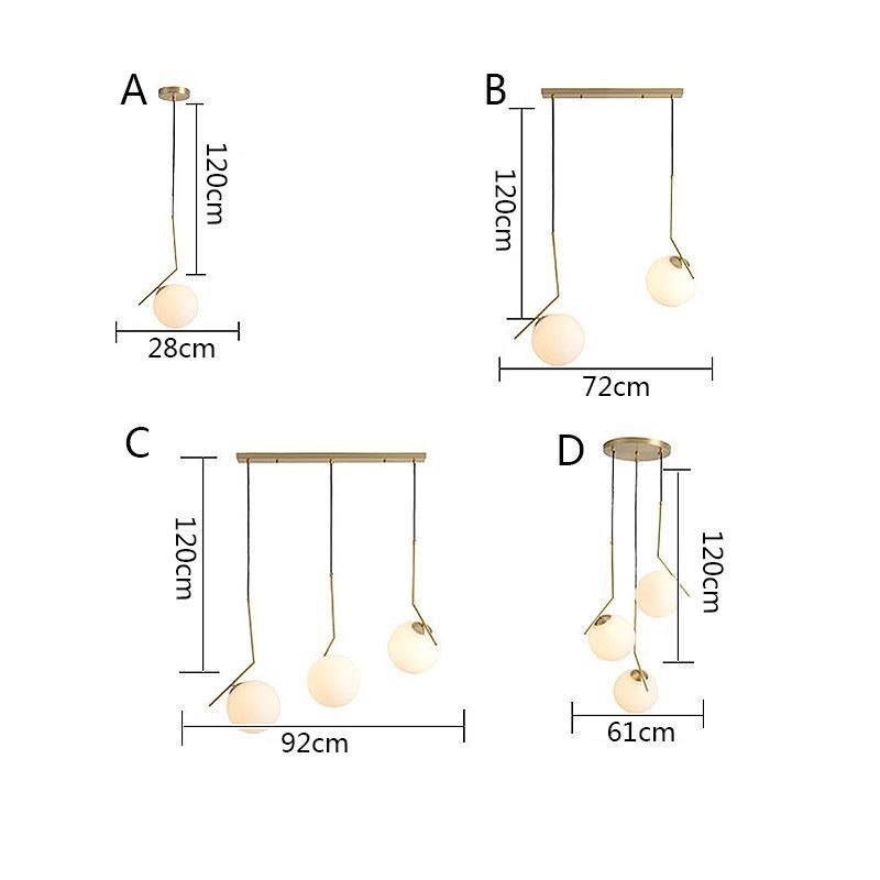 Lampada a sospensione a sfera in vetro con finitura in ottone