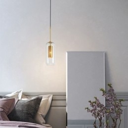 Lampada a sospensione nordica in vetro trasparente e ottone, 1/2/3 luci, E12/E14