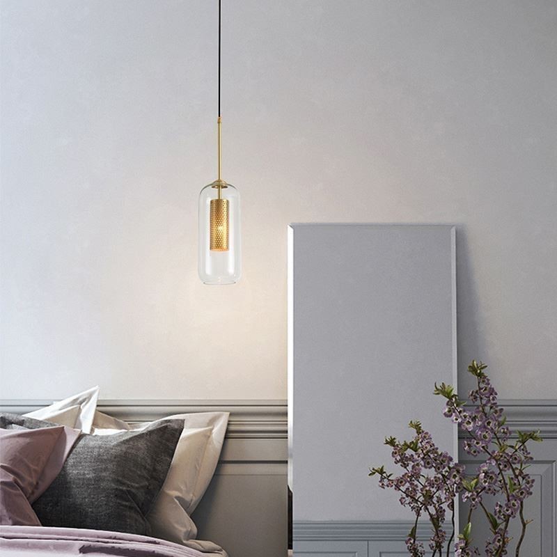 Lampada a sospensione nordica in vetro trasparente e ottone, 1/2/3 luci, E12/E14