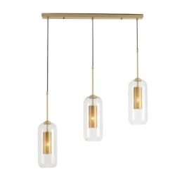 Lampada a sospensione nordica in vetro trasparente e ottone, 1/2/3 luci, E12/E14
