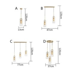 Lampada a sospensione nordica in vetro trasparente e ottone, 1/2/3 luci, E12/E14