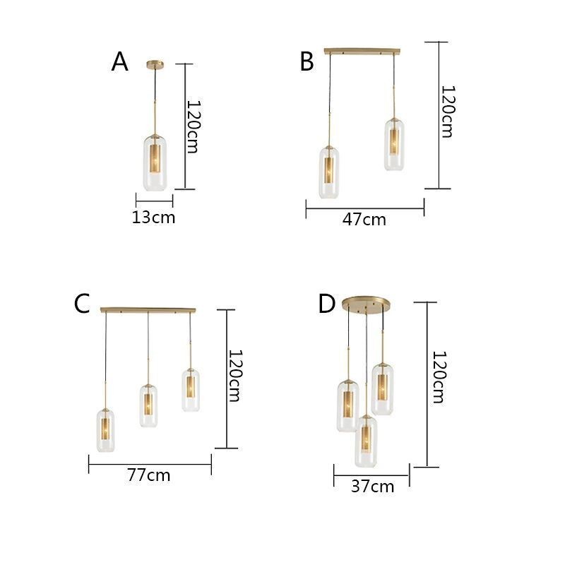 Lampada a sospensione nordica in vetro trasparente e ottone, 1/2/3 luci, E12/E14