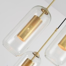 Lampada a sospensione nordica in vetro trasparente e ottone, 1/2/3 luci, E12/E14