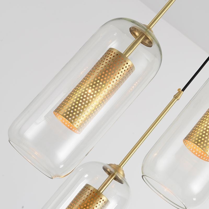 Lampada a sospensione nordica in vetro trasparente e ottone, 1/2/3 luci, E12/E14