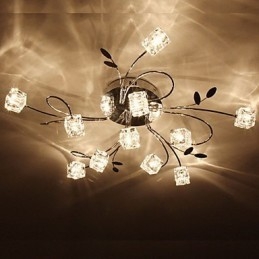 Plafoniera a montaggio a filo moderna/contemporanea in cristallo e vetro trasparente, 10 lampadine G4