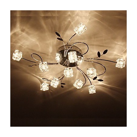 Plafoniera a montaggio a filo moderna/contemporanea in cristallo e vetro trasparente, 10 lampadine G4