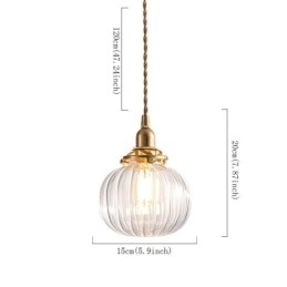 Lampada a sospensione in vetro trasparente a zucca scanalata rotonda, 1 luce