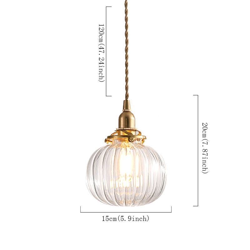 Lampada a sospensione in vetro trasparente a zucca scanalata rotonda, 1 luce