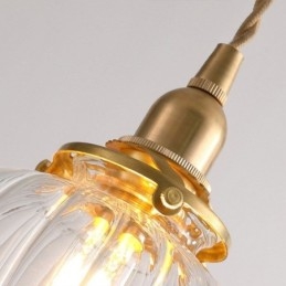 Lampada a sospensione in vetro trasparente a zucca scanalata rotonda, 1 luce