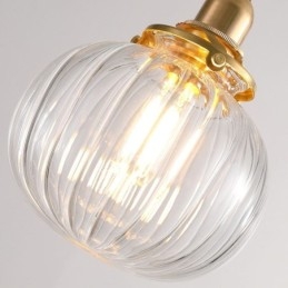 Lampada a sospensione in vetro trasparente a zucca scanalata rotonda, 1 luce