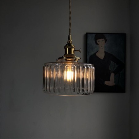 Lampada a sospensione in vetro trasparente zigrinato Jelly Jar con interruttore a torsione
