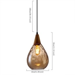 Lampada a sospensione in vetro a goccia con fissaggio in legno