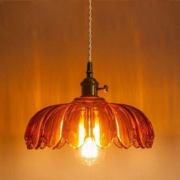 Lampada a sospensione retrò moderna in vetro a forma di fiore con interruttore a torsione