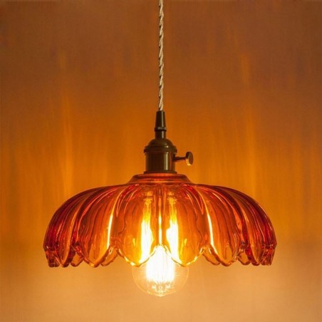 Lampada a sospensione retrò moderna in vetro a forma di fiore con interruttore a torsione