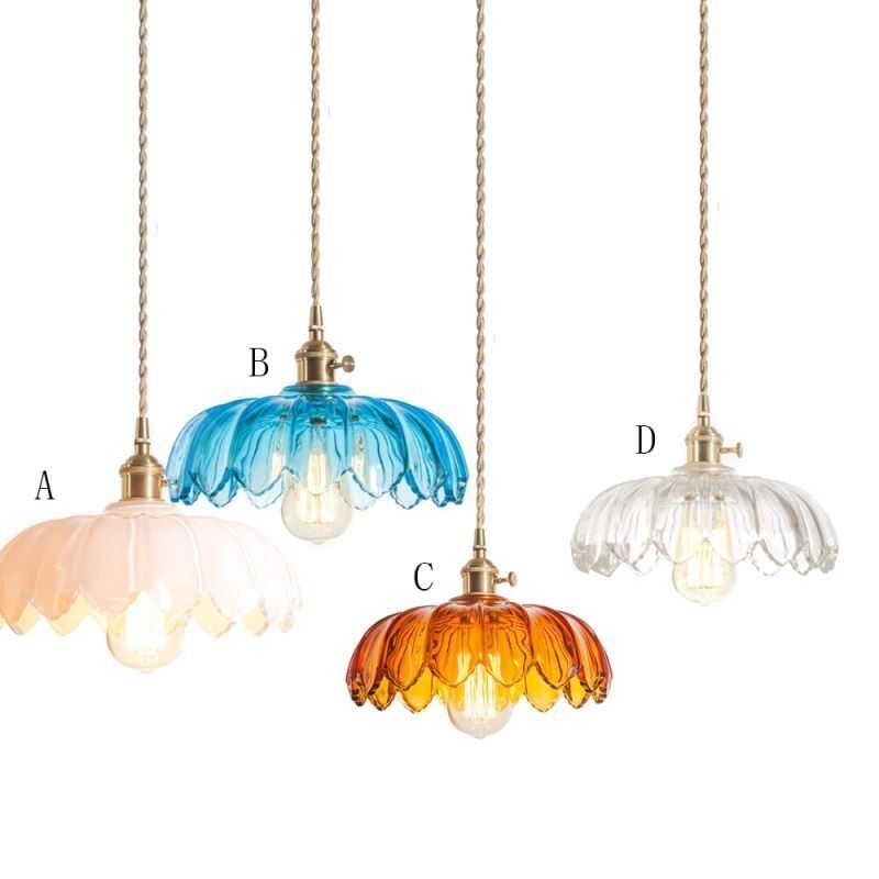Lampada a sospensione retrò moderna in vetro a forma di fiore con interruttore a torsione