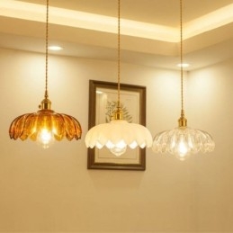 Lampada a sospensione retrò moderna in vetro a forma di fiore con interruttore a torsione