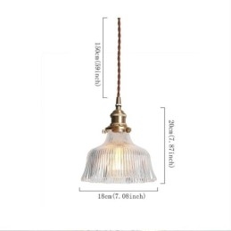Lampada a sospensione grande a cupola in vetro trasparente rigato con supporto in ottone e interruttore a torsione