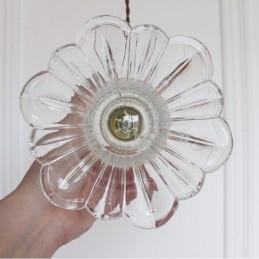 Lampada a sospensione in vetro trasparente scanalato a forma di fiore con interruttore a torsione